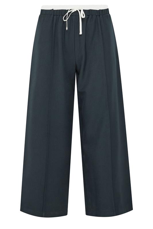 PixieGirl Petite Women's Navy Blue Contrast Pintuck Wide Leg Trousers | PixieGirl 5
