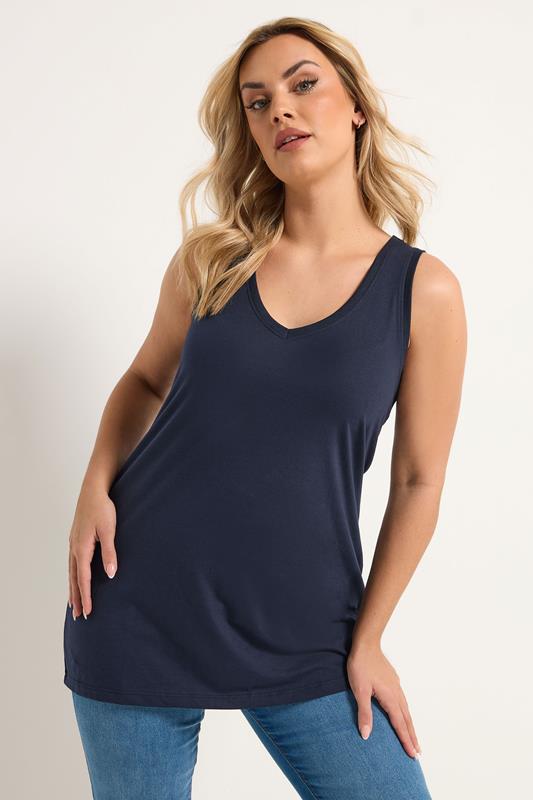YOURS Curve Navy Blue V-Neck Core Vest Top