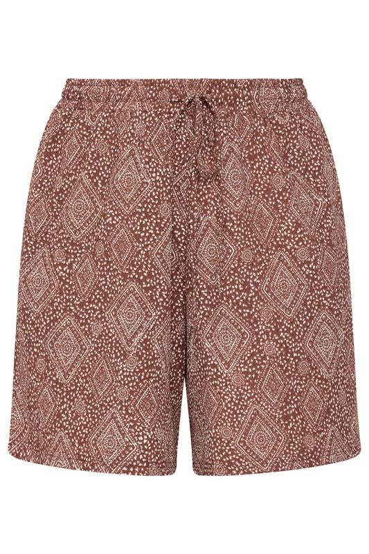 YOURS Plus Size Burnt Orange Textured Diamond Print Shorts | Yours Clothing 5