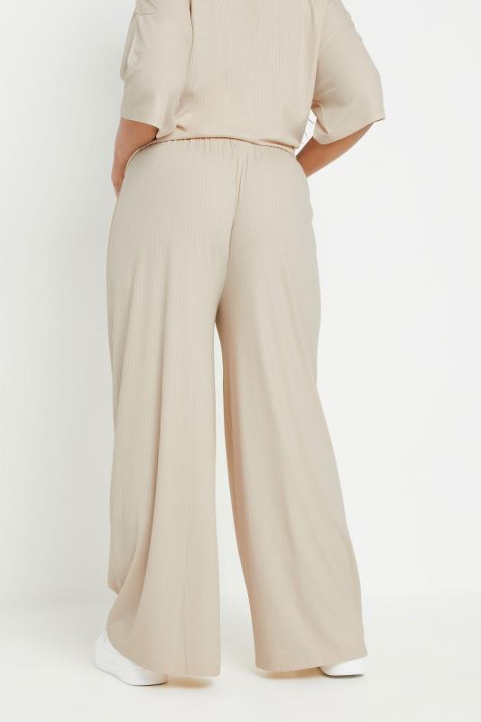 BUMP IT UP MATERNITY Plus Size Cream Premium Ribbed Wide Leg Trousers | Yours Clothing 2