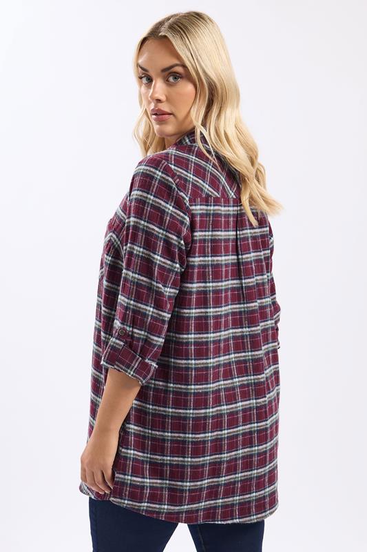 YOURS Plus Size Burgundy Red Check Boyfriend Shirt | Yours Clothing 2