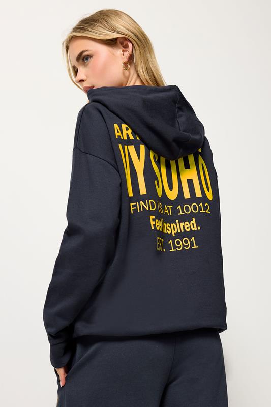 PixieGirl Petite Women's Navy Blue Back Slogan Hoodie | PixieGirl 2