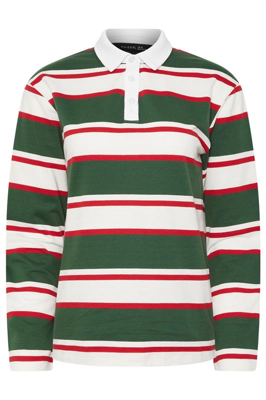 PixieGirl Petite Women's Green & Red Striped Cotton Rugby T-Shirt | PixieGirl 7