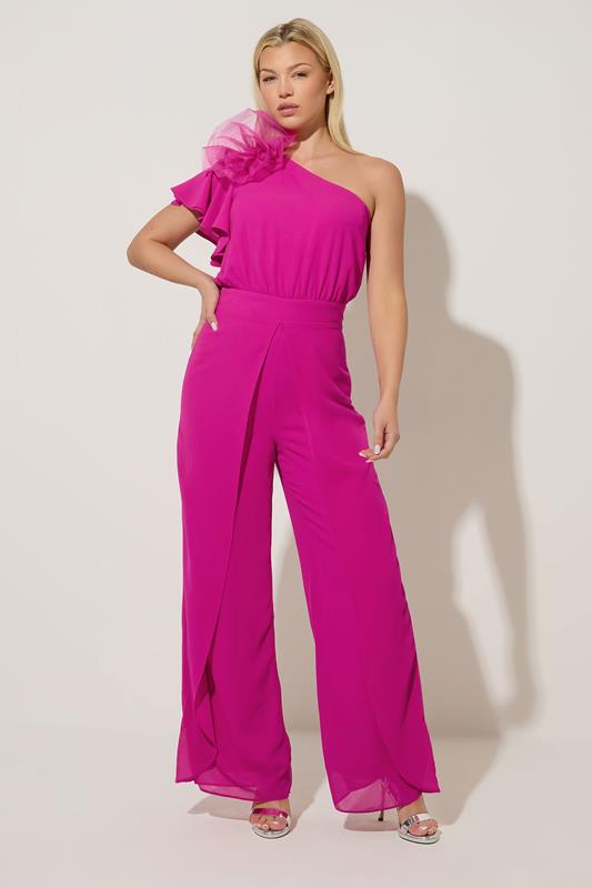  STAR Fuchsia Pink Wide Leg Corsage Jumpsuit