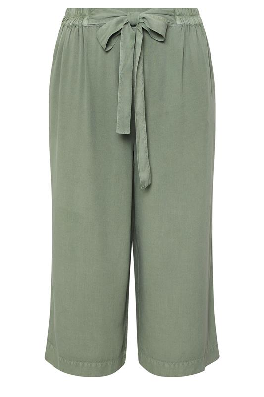YOURS Plus Size Sage Green Chambray Tie Waist Cropped Trousers | Yours Clothing 5