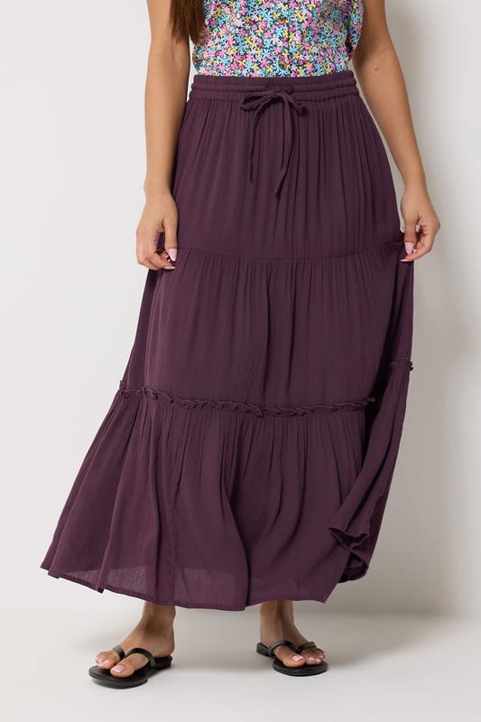  M&Co Petite Berry Purple Crinkle Maxi Skirt