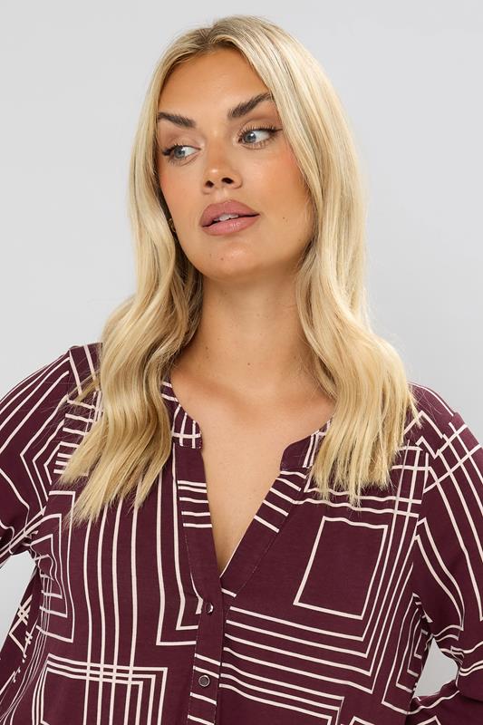 YOURS Plus Size Burgundy Red Abstract Half Placket Shirt | Yours Clothing 4