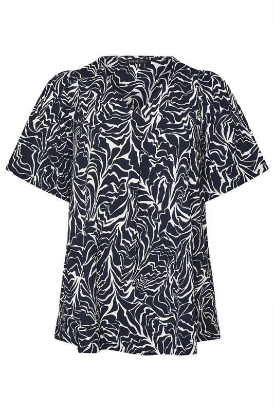 EVANS Plus Size Navy Blue Abstract Floral Pleat Front Swing Top | Evans 7