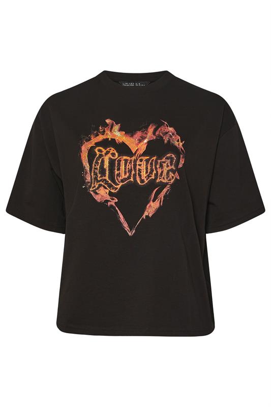LIMITED COLLECTION Plus Size Black 'Love' Fire Heart T-Shirt | Yours Clothing 5