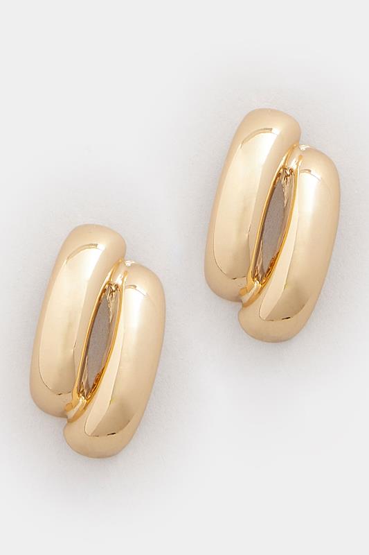 Gold Tone Double Curve Stud Earrings | Yours Clothing 1