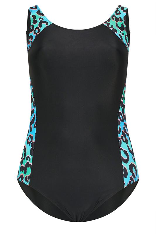 YOURS Plus Size Black Active Leopard Print Swimsuit | Yours Clothing 6