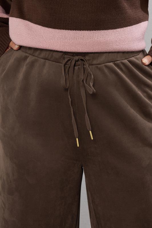 YOURS Plus Size Chocolate Brown Faux Suede Wide Leg Trousers | Yours Clothing 5