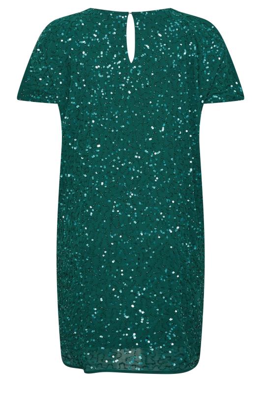 LUXE Plus Size Forest Green Sequin Hand Embellished Cape Dress | Yours Clothing 6