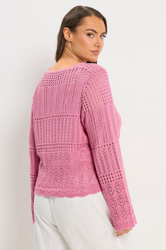 YOURS Plus Size Pink Pointelle Knitted Cardigan | Yours Clothing 2