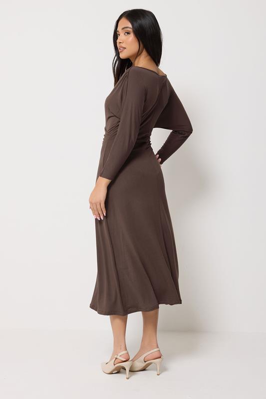PixieGirl Petite Women's Chocolate Brown Wrap Midi Dress | PixieGirl 2