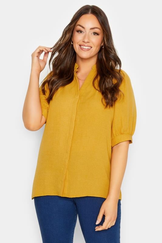 Women's  M&Co Yellow Short Sleeve Blouse