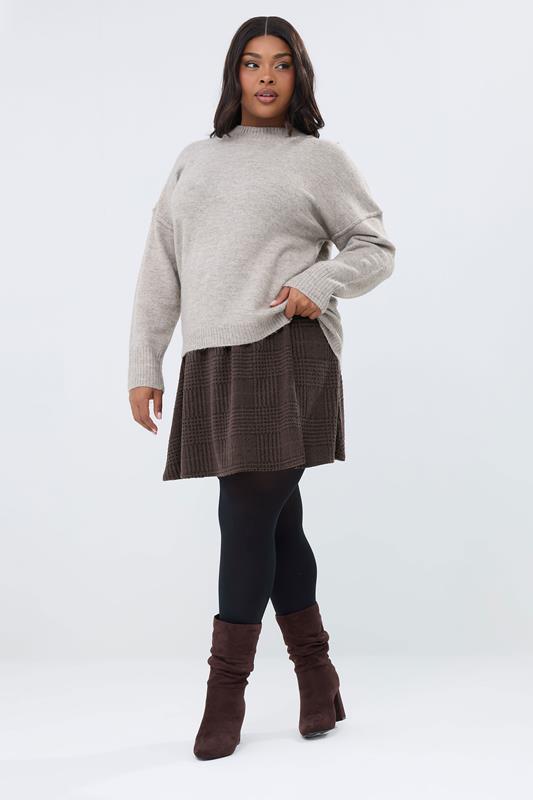 YOURS Plus Size Brown Check Mini Skirt | Yours Clothing 1