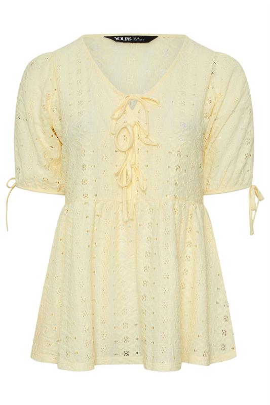 YOURS Plus Size Yellow Broderie Anglaise Bow Tie Front Top | Yours Clothing 6