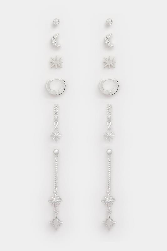 6 PACK Silver Tone Mixed Star Earring Set | Yours Clothing 1