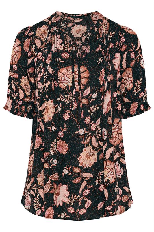 EVANS Plus Size Black Floral Pintuck Tie Neck Blouse | Evans 6