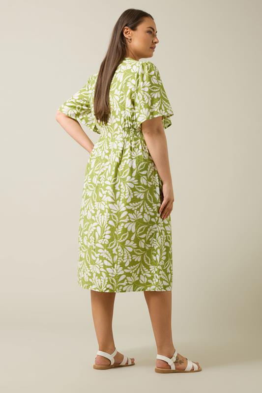 EVANS Plus Size Chartreuse Green Leaf Print Midi Dress | Evans  4