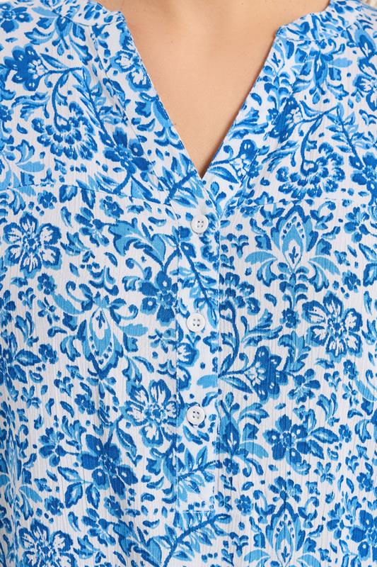 YOURS Plus Size Blue Crinkle Floral Notch Neck Top | Yours Clothing 4