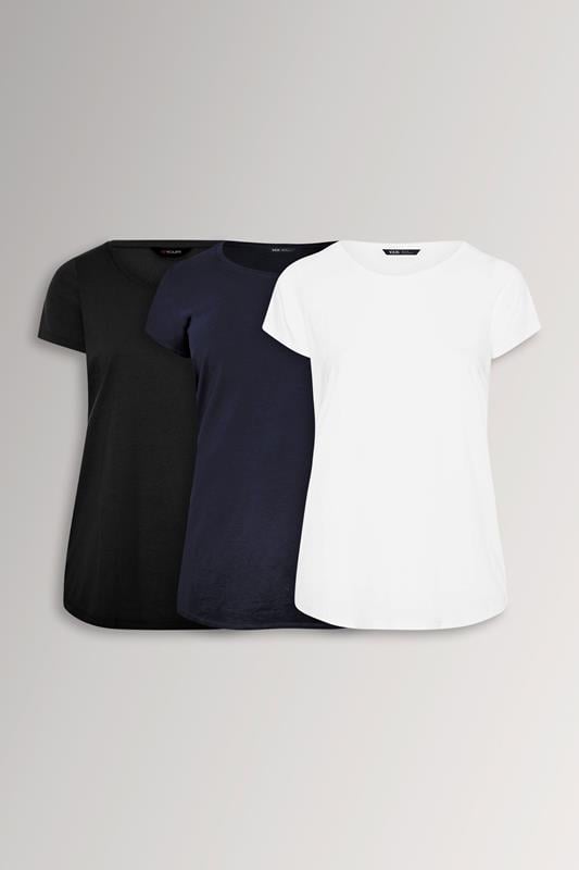 YOURSET 3 PACK Curve Navy Blue & Black Core T-Shirts