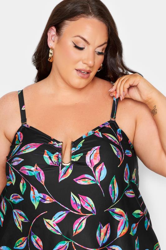 YOURS Curve Plus Size Black Tropical Print Tankini Top | Yours Clothing  7