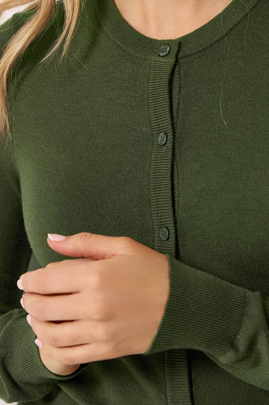 LTS Tall Dark Olive Green Crew Neck Button Cardigan | Long Tall Sally 4