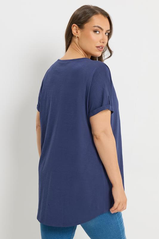 YOURS Plus Size Blue Pintuck Short Sleeve Henley Top | Yours Clothing 2