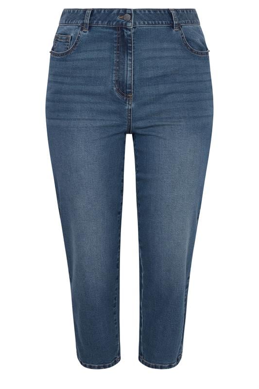 EVANS Plus Size Fit Blue Midwash Cropped Straight Leg Jeans | Evans 5