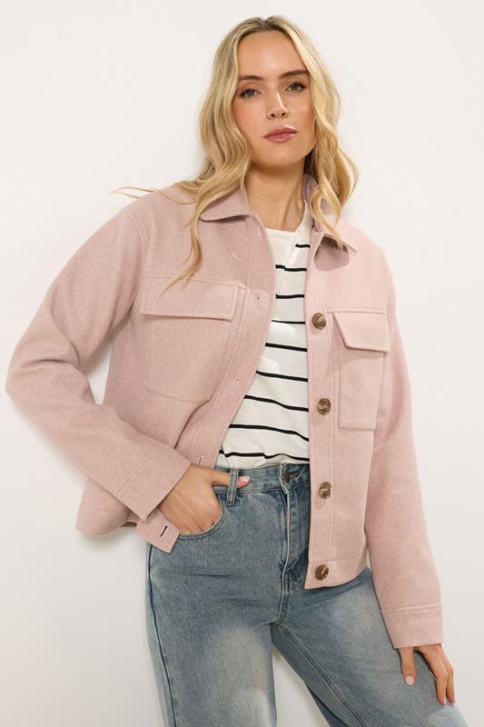 LTS Tall Light Pink Brushed Button Trucker Jacket | Long Tall Sally 1