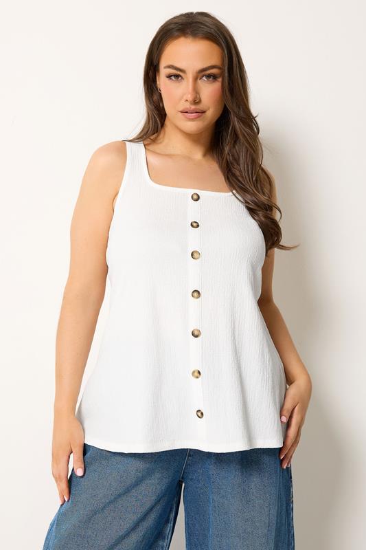 YOURS Curve White Crinkle Vest Top