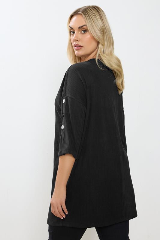 YOURS Plus Size Black Soft Touch Button Top | Yours Clothing 2