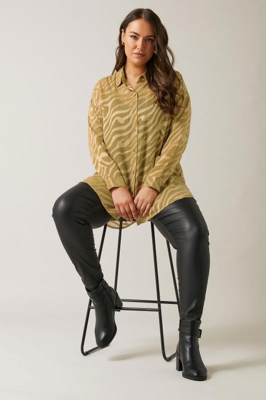 EVANS Plus Size Green Zebra Burnout Shirt | Yours Clothing 1