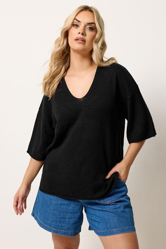 YOURS Curve Black Knitted T-Shirt