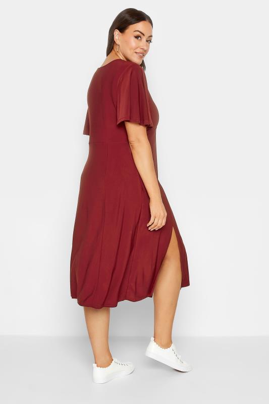 M&Co Burgundy Red Angel Sleeve Split Hem Midi Dress | M&Co 3