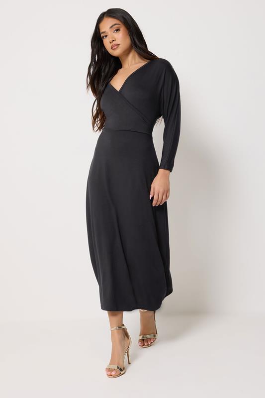 PixieGirl Petite Women's Black Wrap Midi Dress | PixieGirl 1