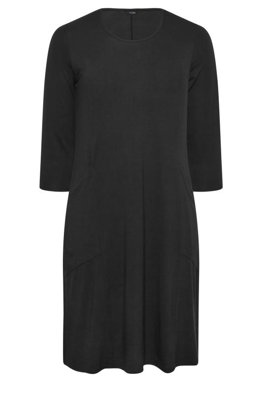 YOURS FOR GOOD Curve Black 3/4 Sleeve Drape Pocket Dress | Yours Clothing 6