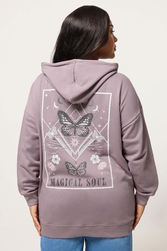 YOURS Plus Size Mauve Purple Celestial Hoodie | Yours Clothing 4