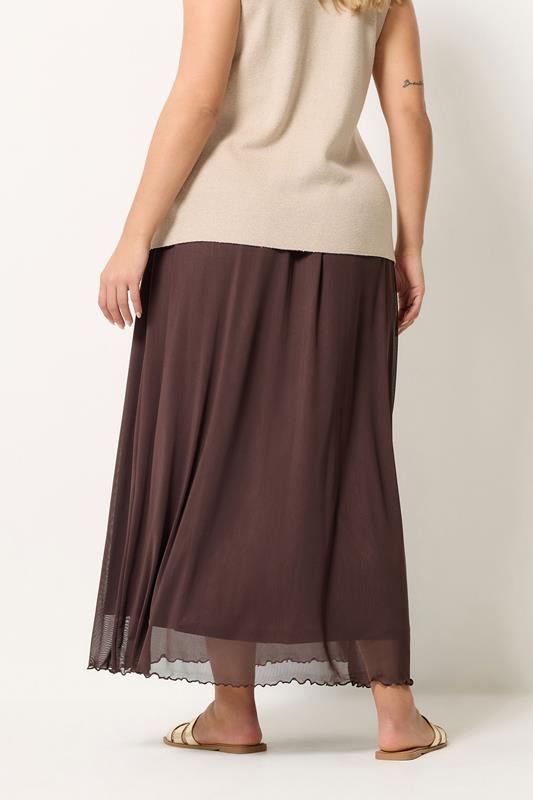 YOURS Plus Size Chocolate Brown Mesh Skirt | Yours Clothing 4