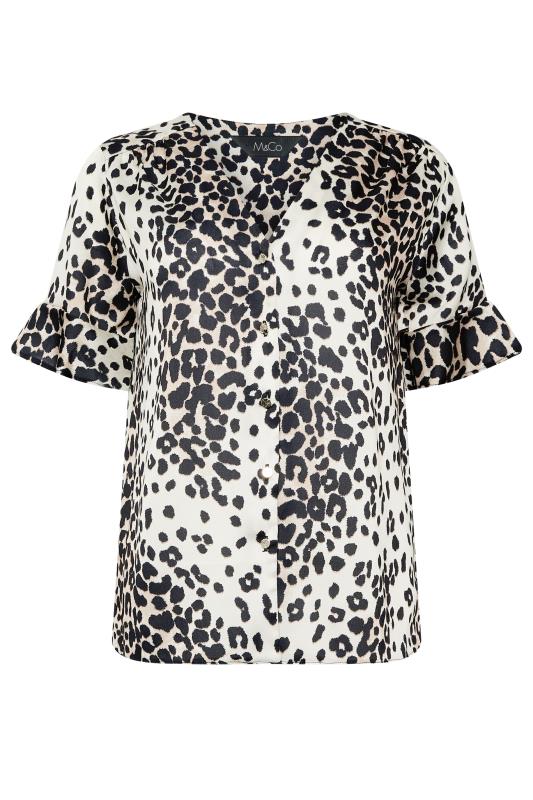 M&Co White Leopard Print Frill Sleeve Button Through Blouse | M&Co