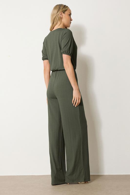 LTS Tall Khaki Green Ribbed Wrap Jumpsuit | Long Tall Sally 2