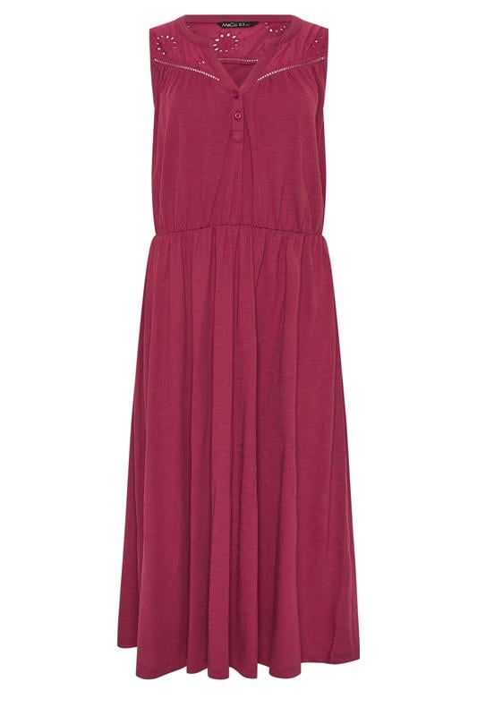 M&Co Berry Red Broderie Sleeveless Cotton Midi Dress | M&Co 5