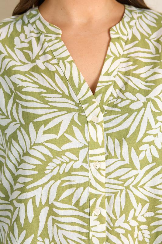 EVANS Plus Size Green Leaf Print Linen Shirt | Evans  5