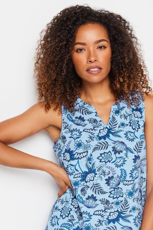 M&Co Blue Sarassa Print Sleeveless Notch Neck Cotton Vest Top | M&Co 4