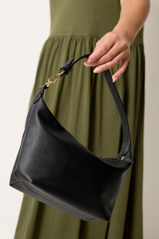 Black Button Strap Tote Bag | Yours Clothing 1