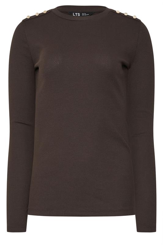 LTS Tall Chocolate Brown Ribbed Button Top | Long Tall Sally 5