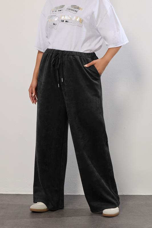 YOURS Plus Size Black Faux Suede Wide Leg Trousers | Yours Clothing 1