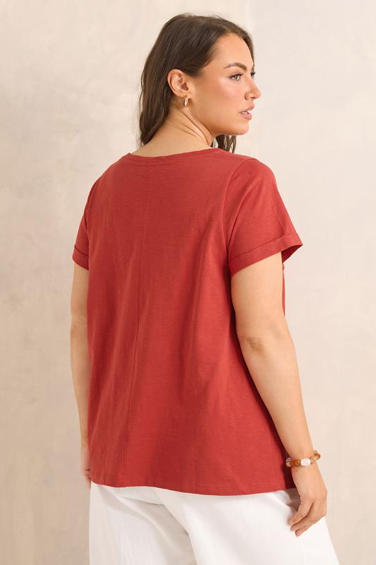 EVANS Plus Size Rust Orange V Neck Cotton T-Shirt | Evans 4